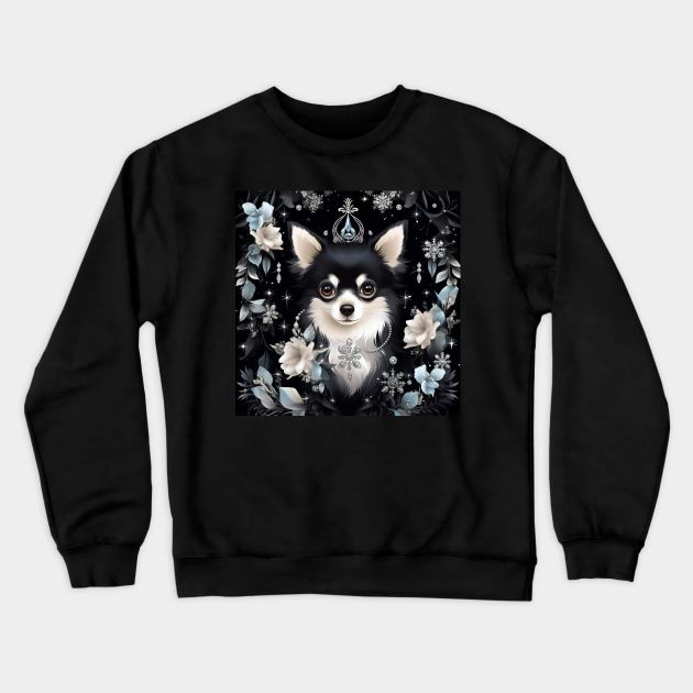 Black And White Chihuahua Crewneck Sweatshirt by Enchanted Reverie